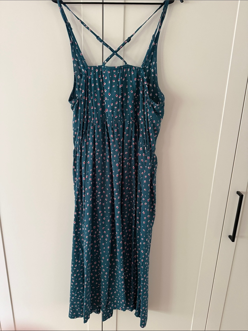 Teal Floral Button-Front Sundress with Crisscross Back - Picture 2 of 4